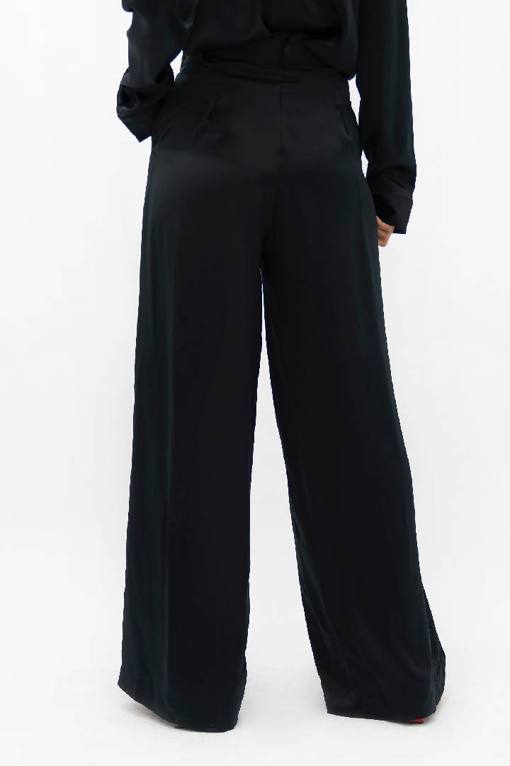 Branson Silk Wide Leg Pants in Black