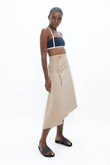 Mallorca Organic Cotton Asymmetric Skirt in Sand Brown