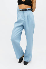 French Riviera Linen Wide Leg Pants in Sommerhus Blue