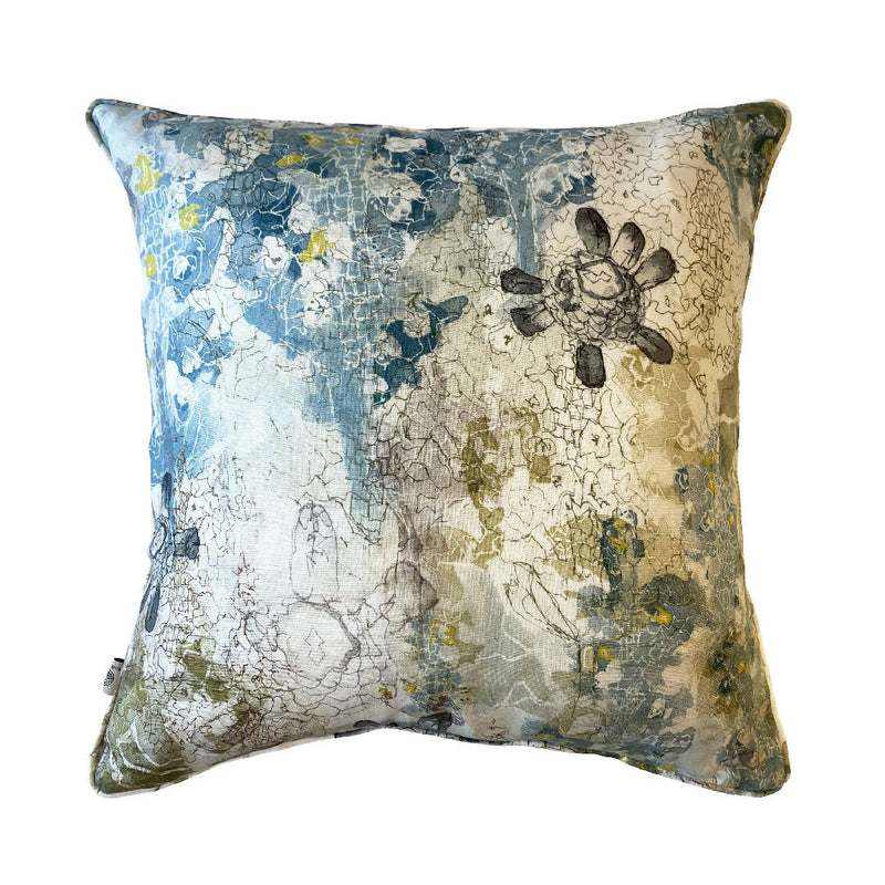 Luxury Irish Linen 50cm Airmid Blue & Grey Vibrant Square Cushion