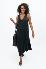 Capri Sleeveless V-neck Maxi Dress in Licorice Black