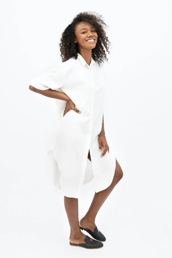 Seville TENCEL™ Oversized Midi Dress in Porcelain White