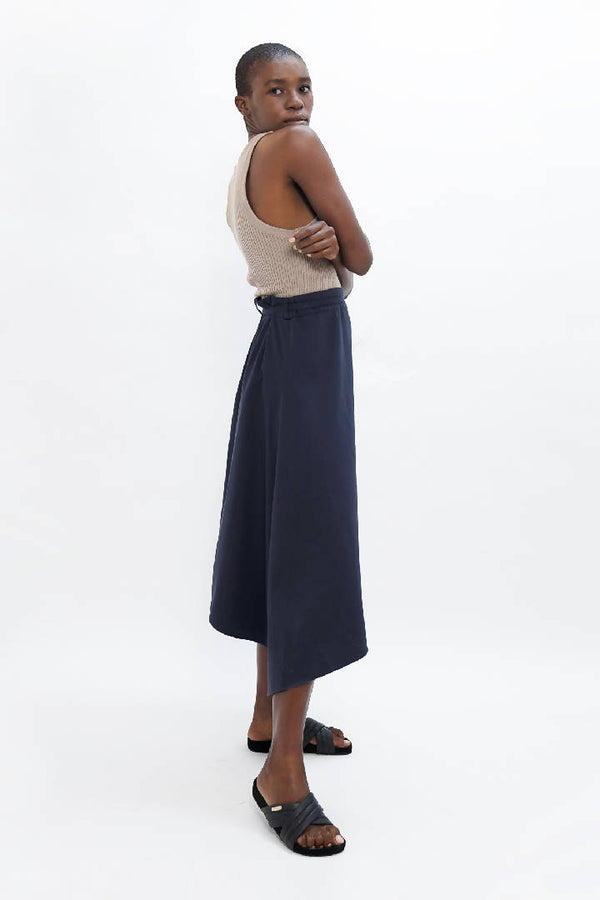 Mallorca Organic Cotton Asymmetric Skirt in Summer Night Blue
