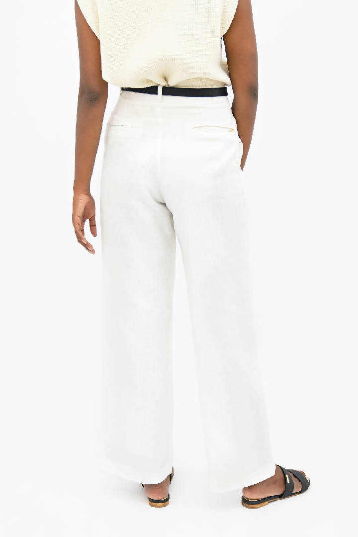 French Riviera Linen Wide Leg Pants in Porcelain White