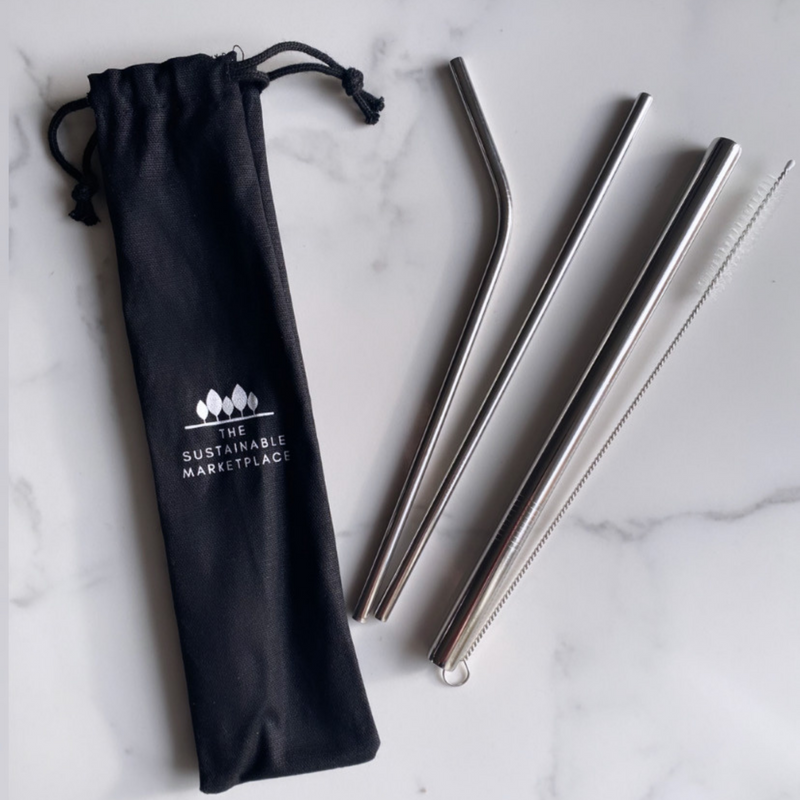 A set of Reusable Stainless Steel Straws in silver