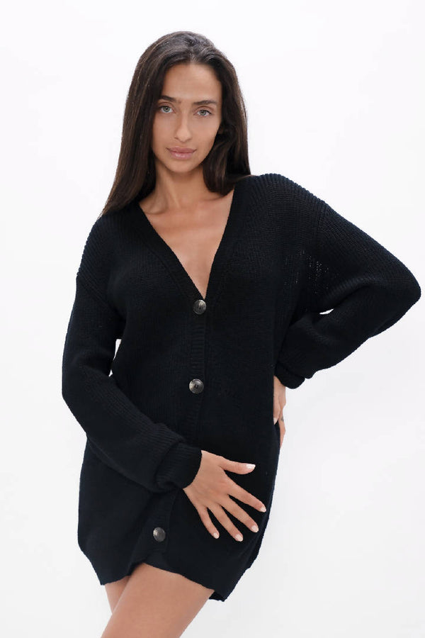 Salzburg - Hand Knitted Wool Cocoon Cardigan - Licorice Black