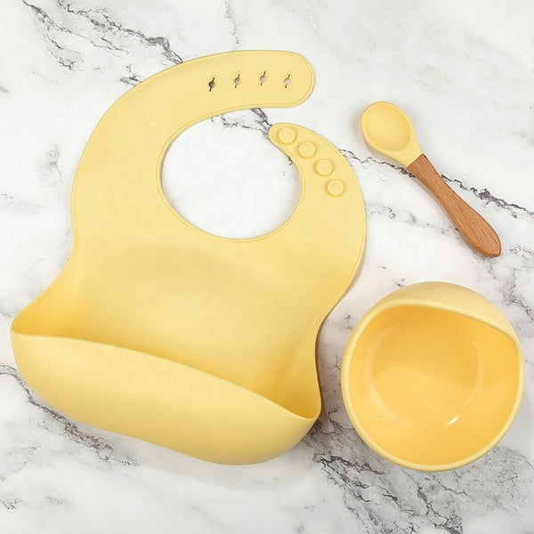 Silicone Bib, Bowl and Spoon Set - Yellow