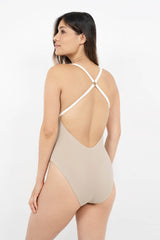 Mykonos Crisscross Swimsuit in Sand Brown
