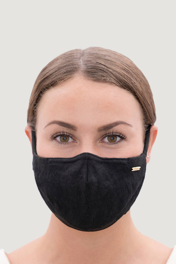 Linen Natural Dyed Face Mask in Charcoal Black