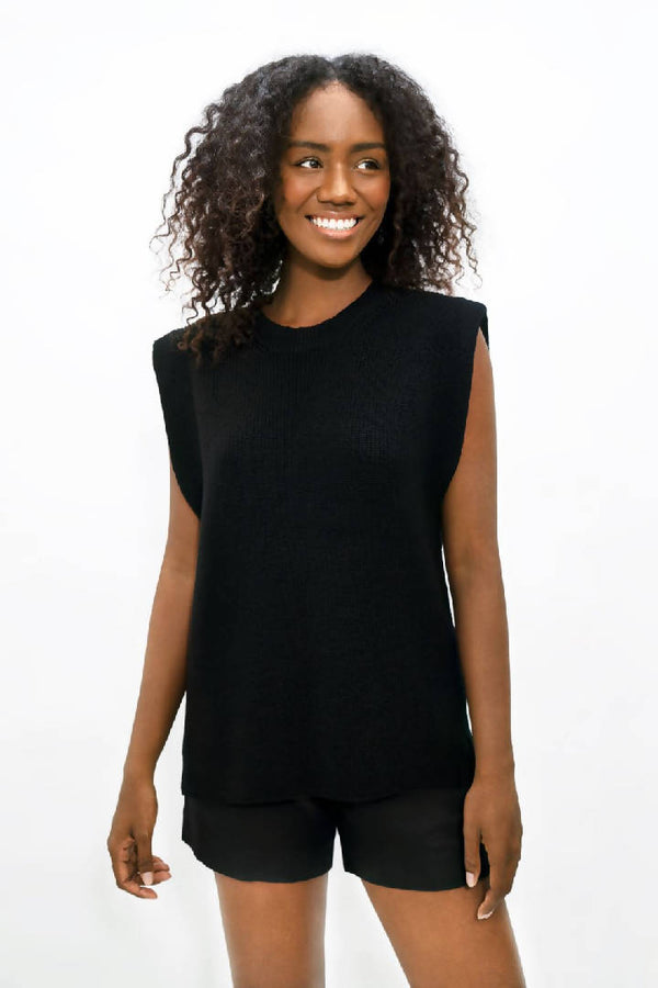 Napoli High Neck Knitted Top in Licorice Black