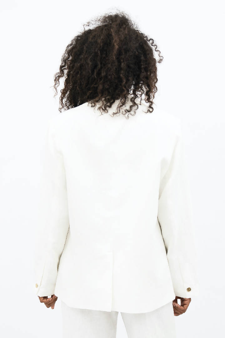 Havana Oversized Linen Blazer in Porcelain White