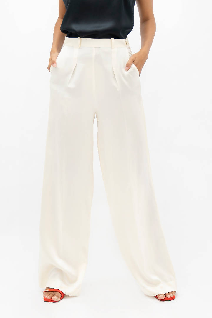 Branson Silk Wide Leg Pants in Pearl White