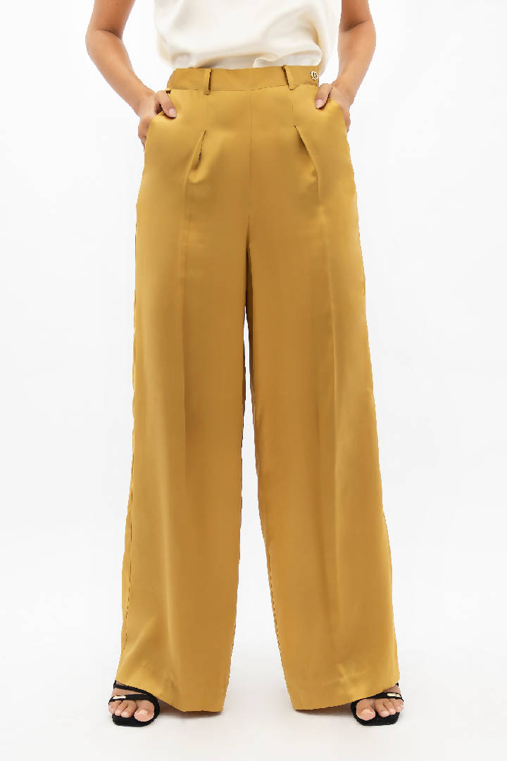 Branson Silk Wide Leg Pants in Mimosa Yellow