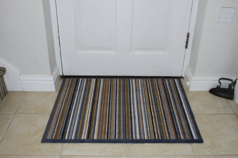 Natural and Grey Stripe - Sustainable Recycled Washable Eco Doormat (64x83cm)