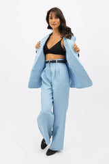 French Riviera Linen Wide Leg Pants in Sommerhus Blue