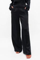 Branson Silk Wide Leg Pants in Black