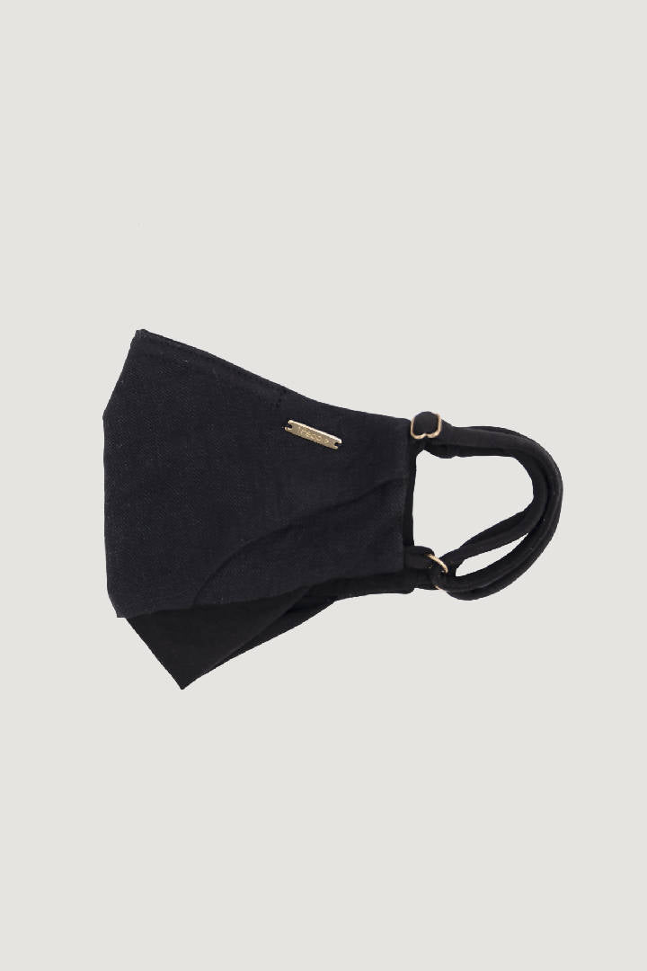 Linen Natural Dyed Face Mask in Charcoal Black