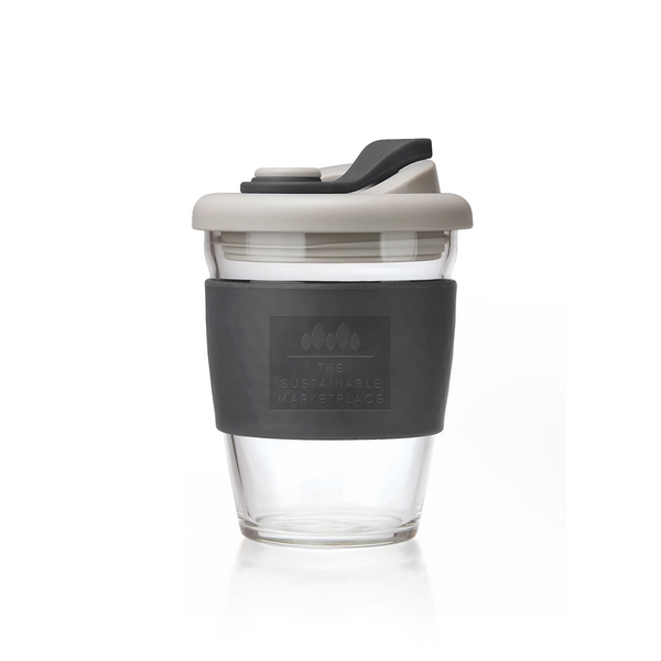 Reusable Glass Coffee Cup - Dark Grey