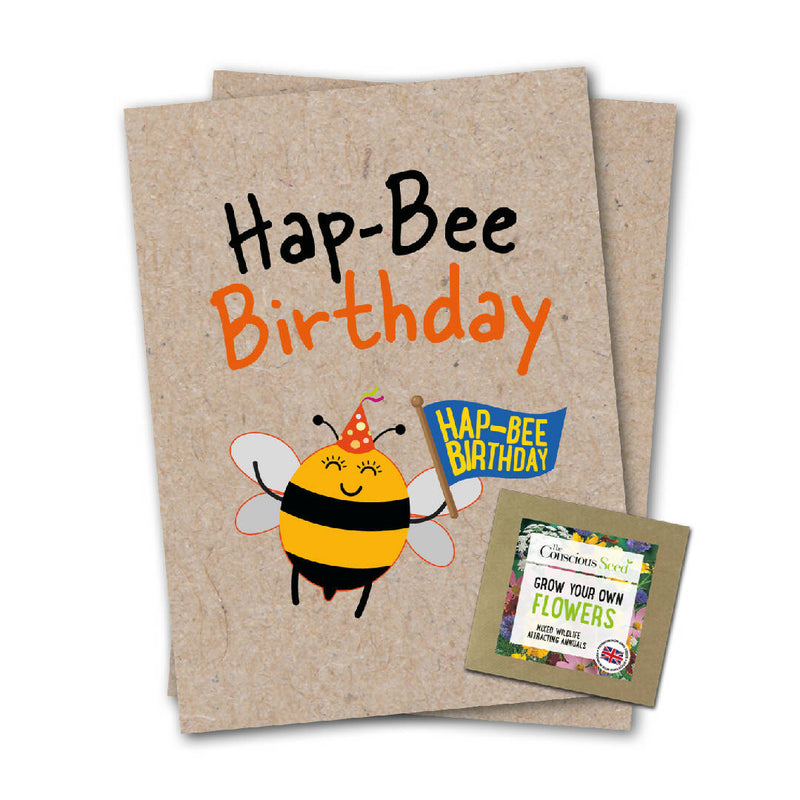 Hap-bee Birthday - Eco-Friendly Kraft Greeting Card with Flower Seeds