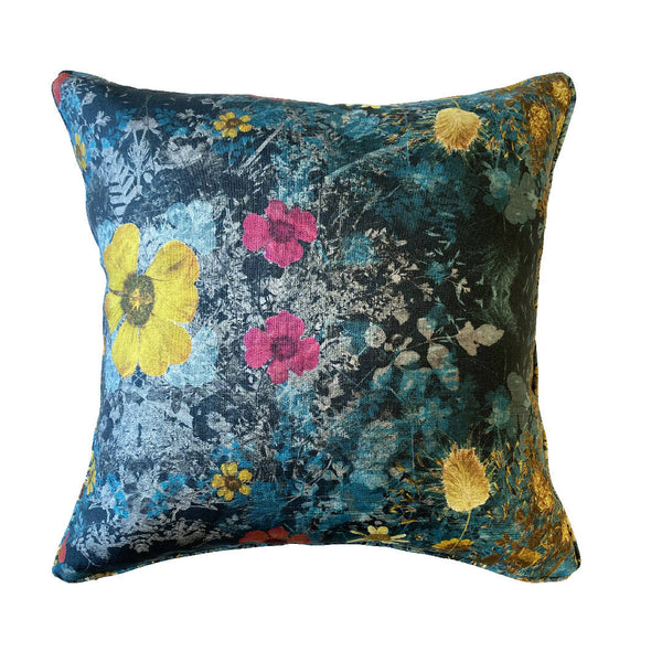 Luxury Irish Linen 50cm Wild Grasses Blue Vibrant Square Cushion