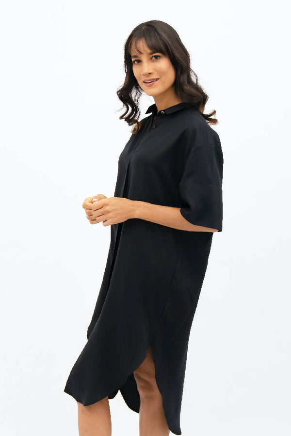 Seville TENCEL™ Oversized Midi Dress in Licorice Black