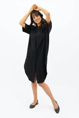 Seville TENCEL™ Oversized Midi Dress in Licorice Black