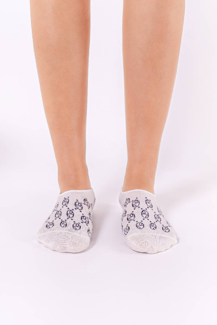 Modal Monogram No Show Socks in All White