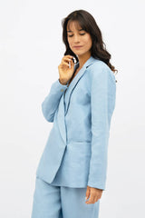 Havana Oversized Linen Blazer in Sommerhus Blue