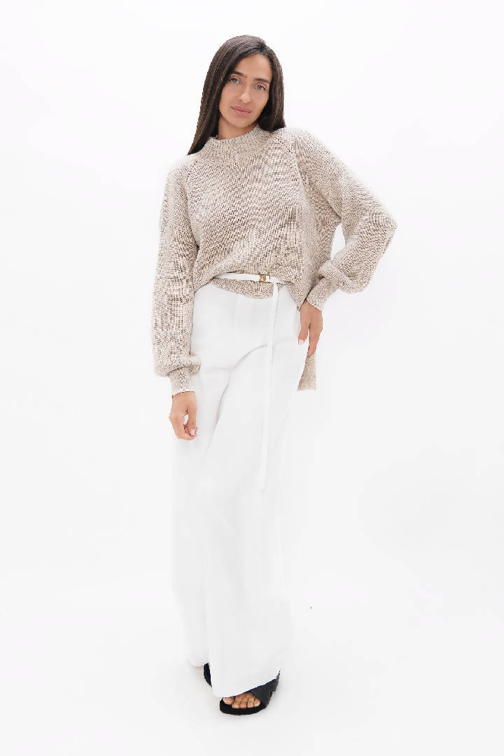 Ottawa - Hand Knitted Wool High Neck Sweater - Sand Marl