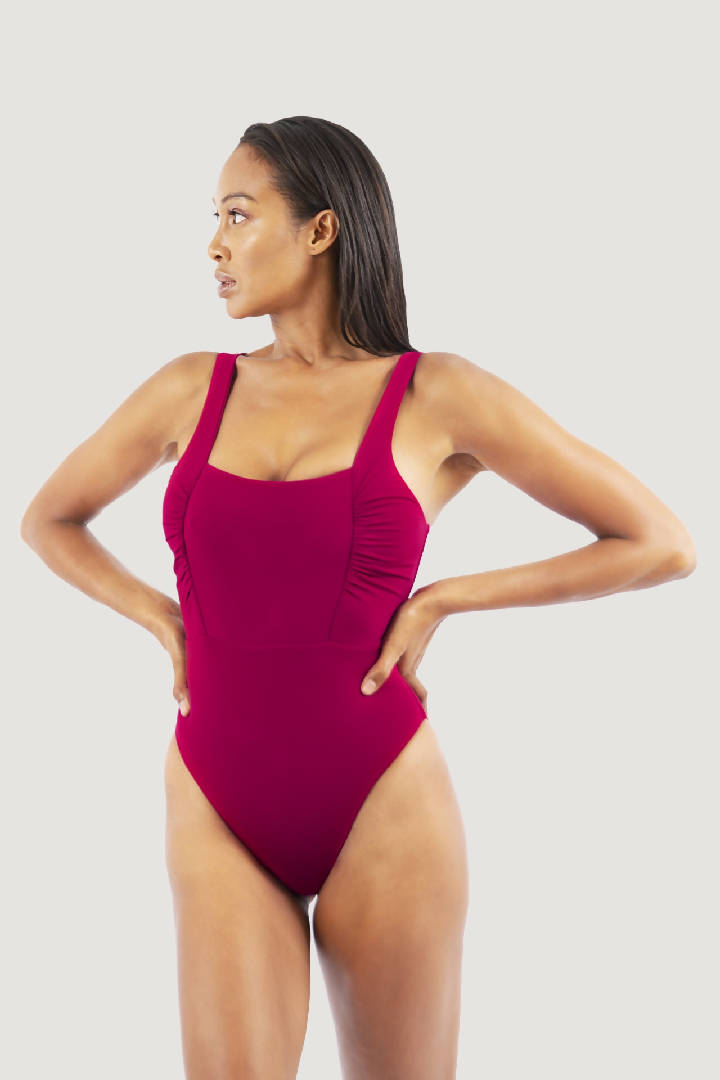 Saint Tropez Ruffled One-Piece Swimsuit in Red Coral