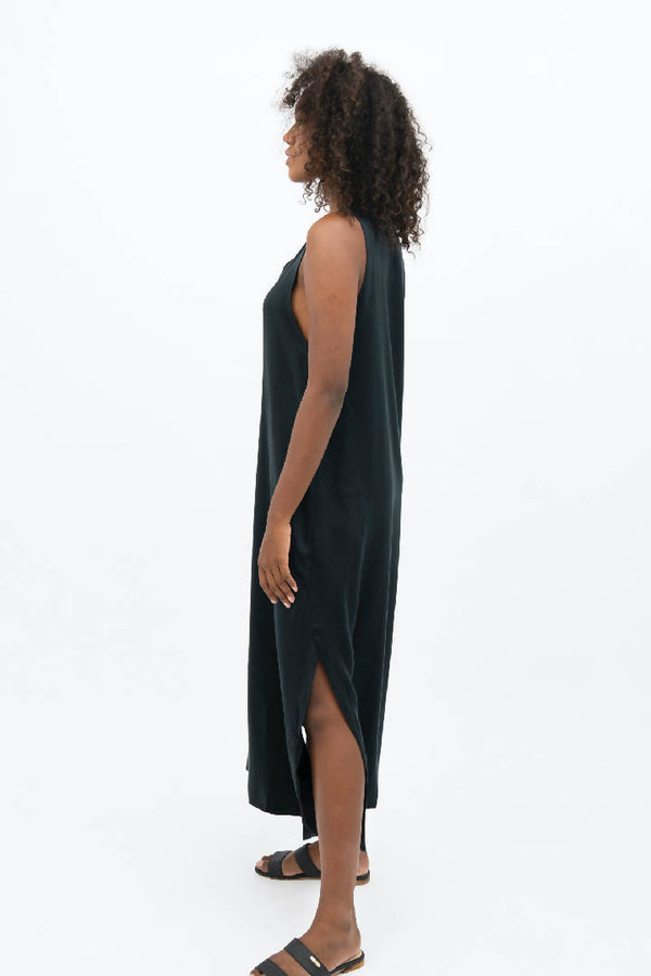Capri Sleeveless V-neck Maxi Dress in Licorice Black