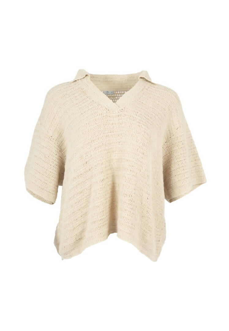 Sedona Crochet Polo Top-Natural