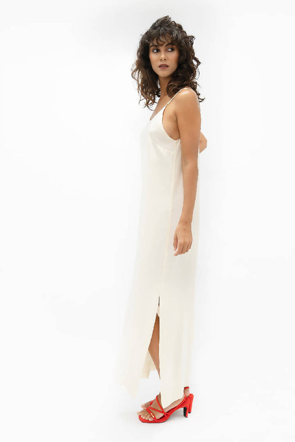 Calabar Silk Slip Dress in Pearl White