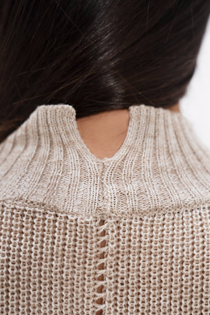 Ottawa - Hand Knitted Wool High Neck Sweater - Sand Marl