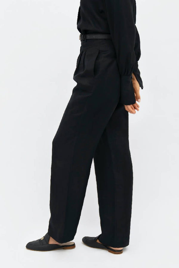 French Riviera Linen Wide Leg Pants in Licorice Black