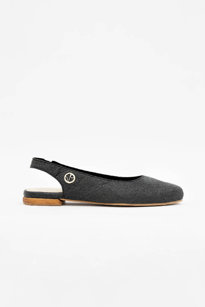 Cannes Sling Back Flat Shoes in Charcoal Black