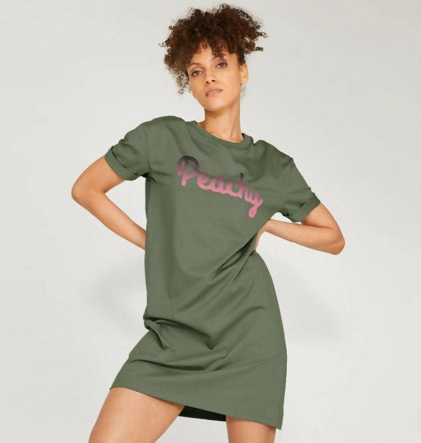 Ladies Eco & Vegan Friendly 100% Organic Cotton Tshirt Dress - Peachy