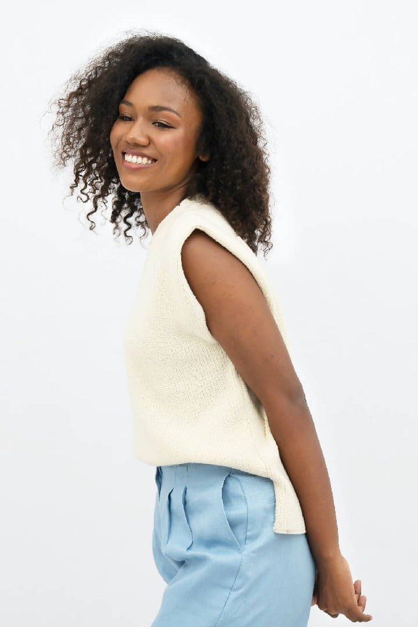 Napoli High Neck Knitted Top in Porcelain White