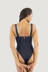 Saint Tropez Ruffled One-Piece Swimsuit in Dark Blue Pebble