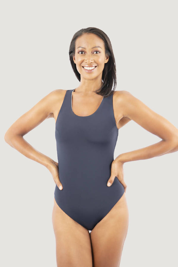 Santorini Crisscross One-Piece Swimsuit in Dark Blue Pebble