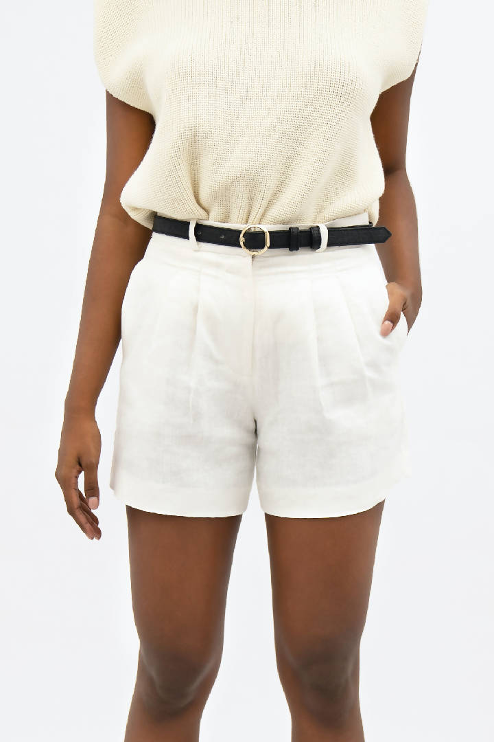 French Riviera Linen Mom Shorts in Porcelain White