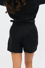 French Riviera Linen Mom Shorts in Licorice Black