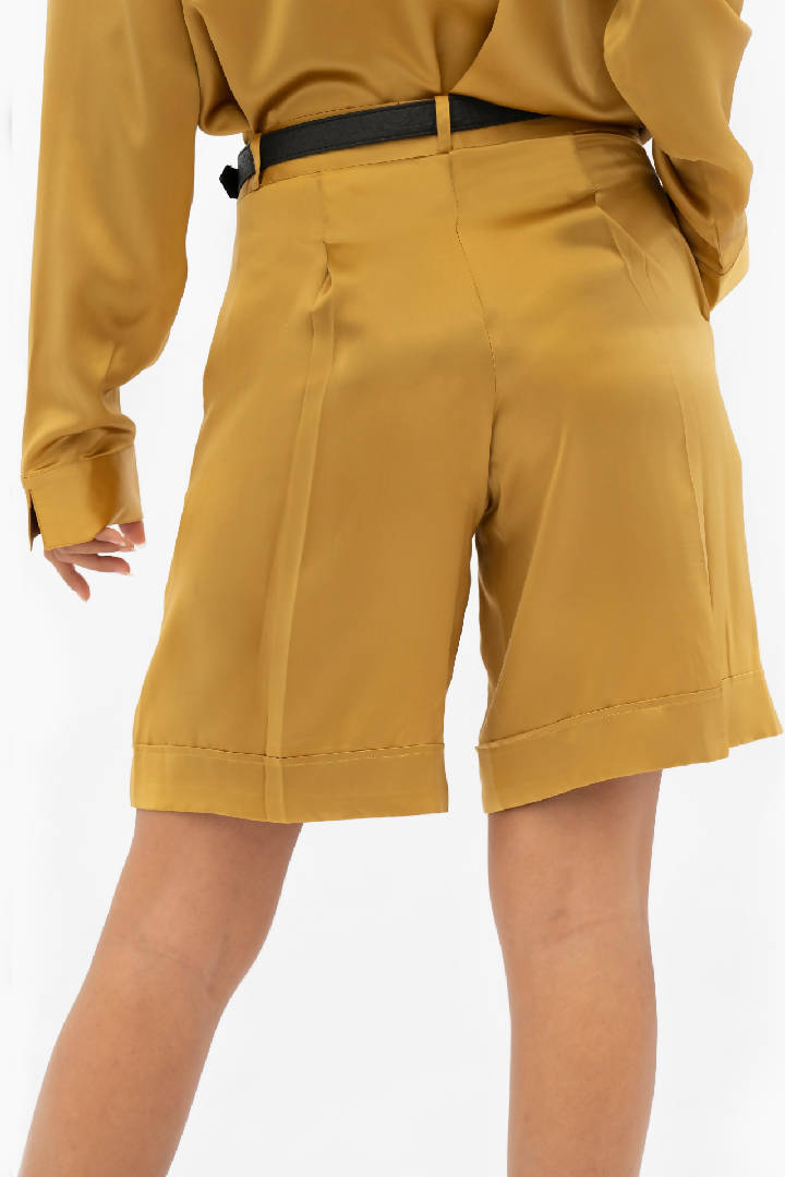 Manila Silk Tailored Shorts in Mimosa Yellow