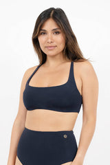 Crete Cross Back Bikini Top in Dark Blue Pebble