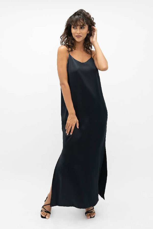 Calabar Silk Slip Dress in Black