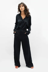 Branson Silk Wide Leg Pants in Black