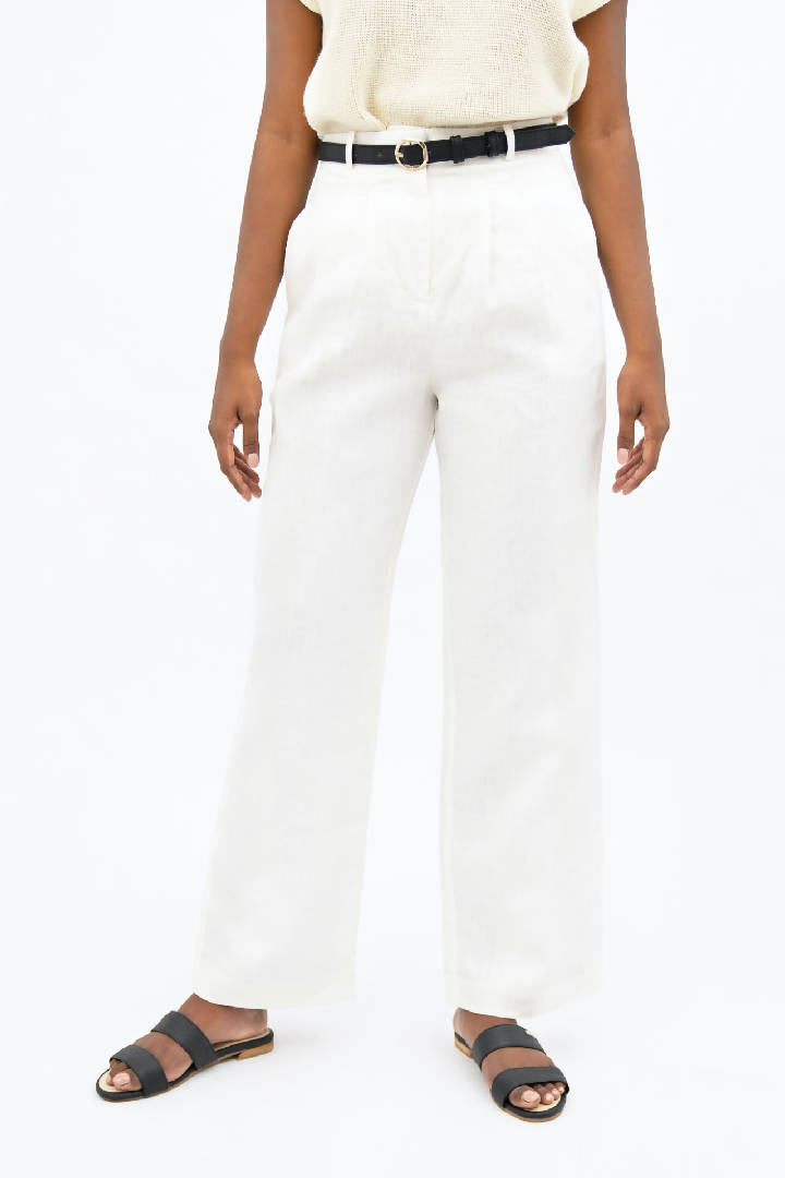 French Riviera Linen Wide Leg Pants in Porcelain White