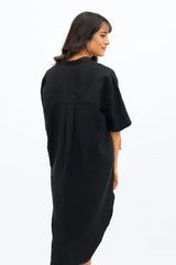 Seville TENCEL™ Oversized Midi Dress in Licorice Black