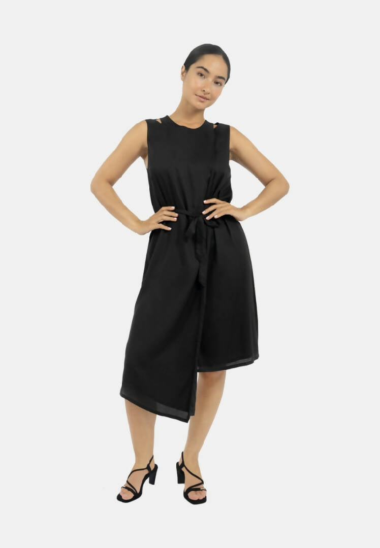 Funchal Asymmetric Wrap Dress Black