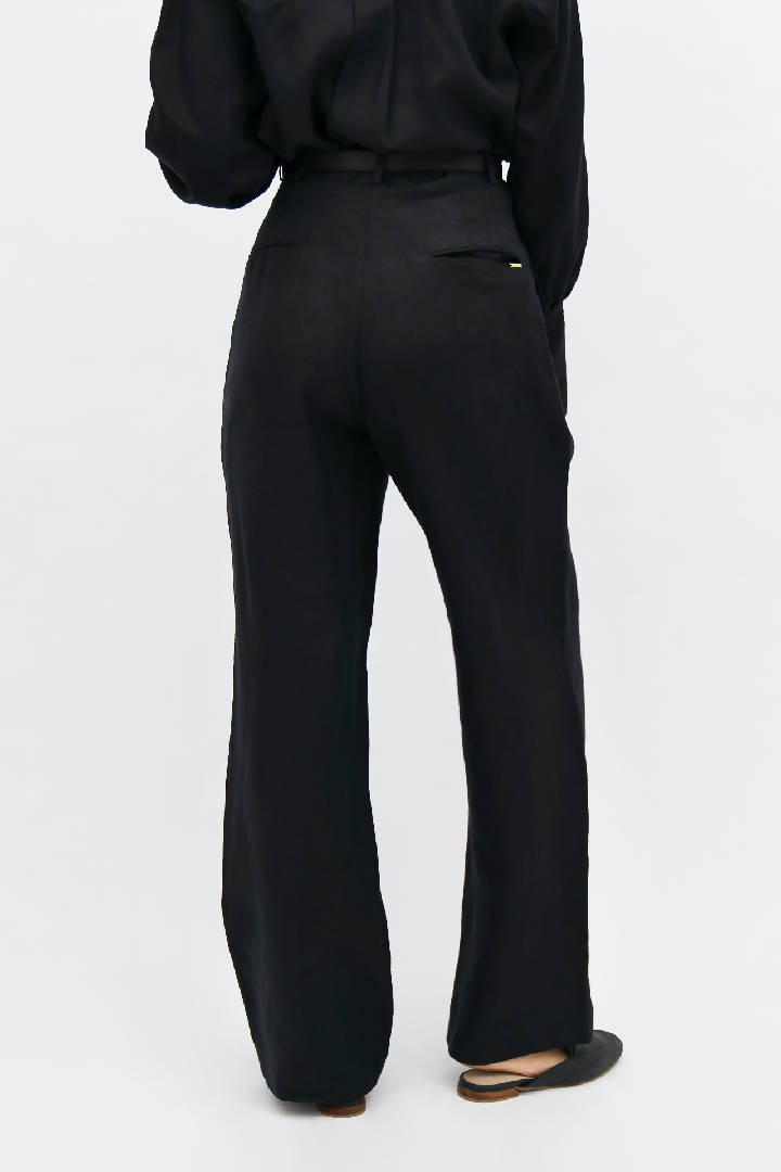 French Riviera Linen Wide Leg Pants in Licorice Black